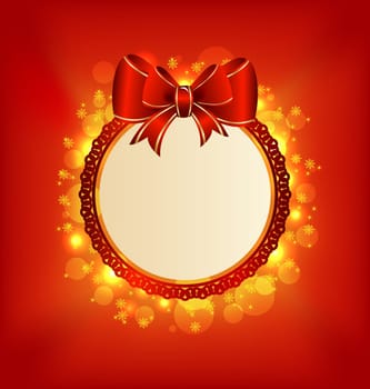 Illustration Christmas card with bow, lighting background - vector