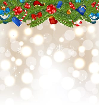 Illustration Christmas glowing background with holiday decoration - vector