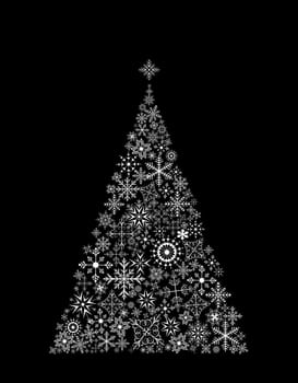 Illustration Christmas tree made of snowflakes on black background - vector
