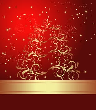 Celebration card with abstract christmas floral tree. Vector