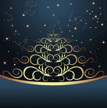 Celebration card with abstract christmas floral tree. Vector