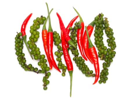 chili pepper and green bell pepper. Isolate on white
