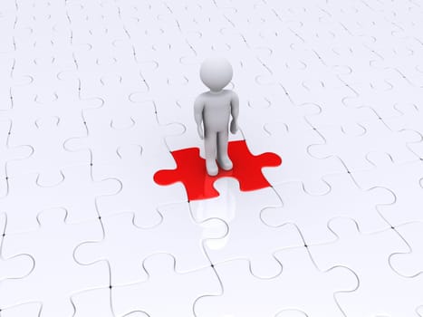 3d person is standing on a red puzzle piece