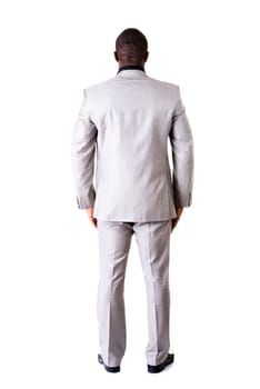 Businessman back view, isolated on white