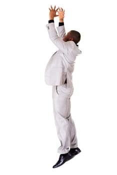 Businessman catching something , isolated