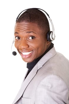 Support phone operator in headset isoalted on white.