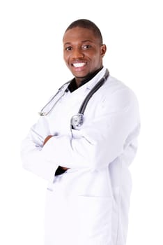 Handsome african american medical doctor , isoalted on white