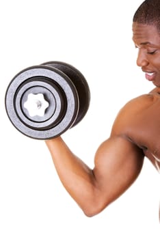 Muscular young man lifting heavy weights