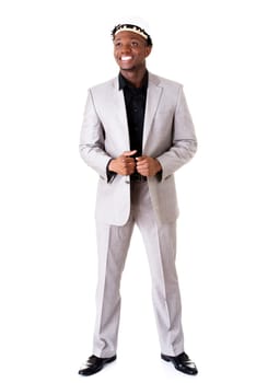 Businessman in white helmet, isolated on white