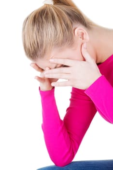 Young beautiful blond woman in depression.