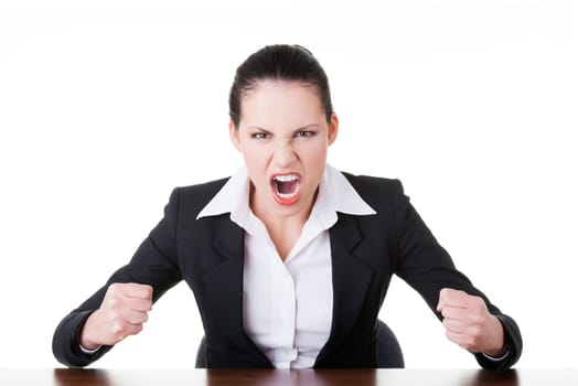 Stressed or angry businesswoman screaming loud