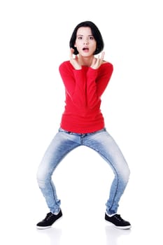 Scared woman , isolated on white background