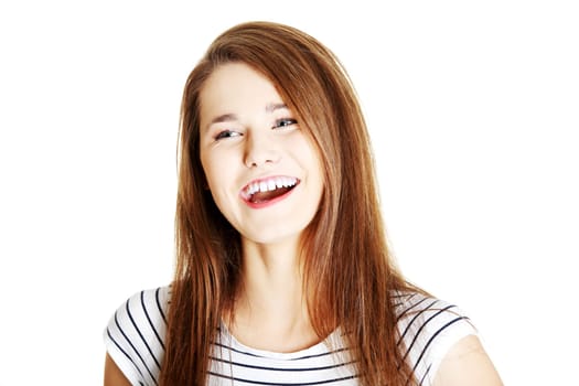 Smiling student girl, isolated on white