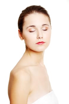 Portrait of a beautiful female model on white background
