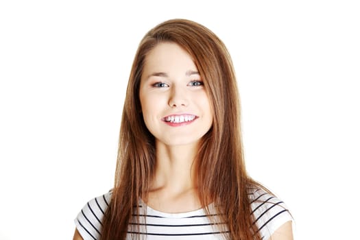 Smiling student girl, isolated on white