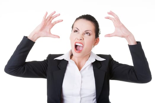 Stressed or angry businesswoman screaming loud
