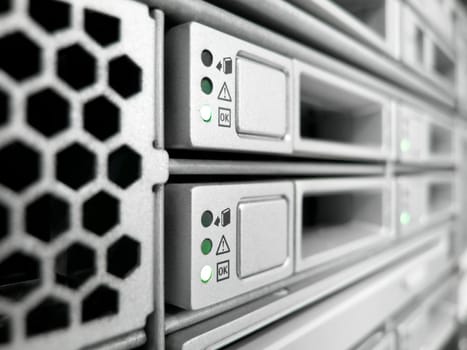 rack of modern corporate servers in new datacenter