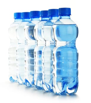 Composition with empty polycarbonate plastic bottles of mineral water