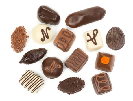 Set chocolate candies isolated on white background