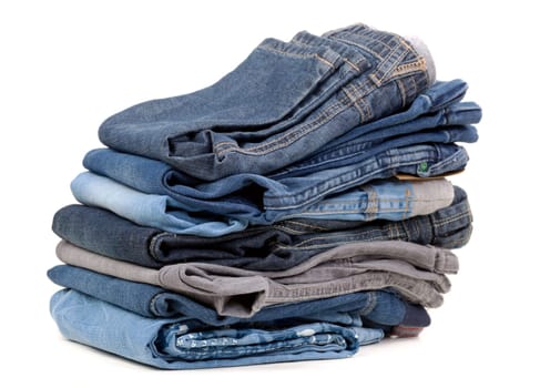 stack of blue jeans shade isolated on white background.