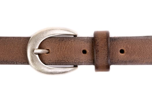 Women's leather belt with metal buckle closeup
