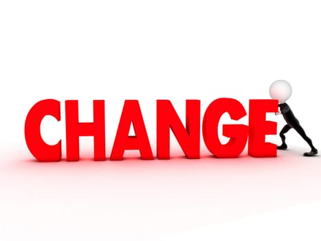 3d small person pushing a word change