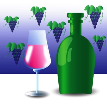 colorful illustration with green bottle and wineglass  for your design
