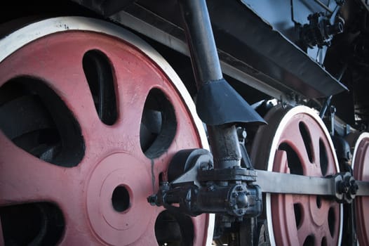 Details of an old steam locomotive, a close up
