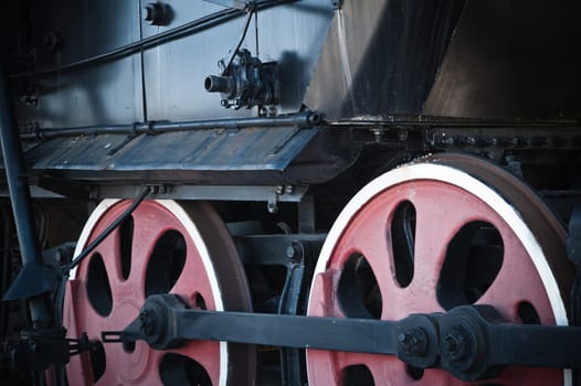 Details of an old steam locomotive, a close up