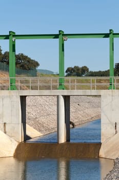 Almost finished sluice gate in the water diversion canal upstream the Alvito reservoir near Oriola village, part of the Alqueva Irrigation Plan, Alentejo, Portugal