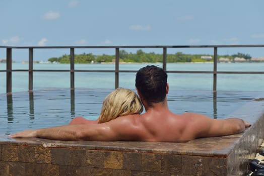 happy young  couple at summer vacation have fun and relax at beautiful sunny  day