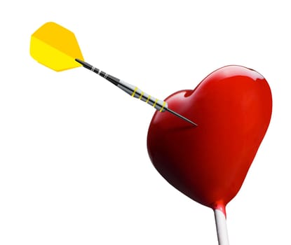 Heart-shaped lollipop hit by an arrow