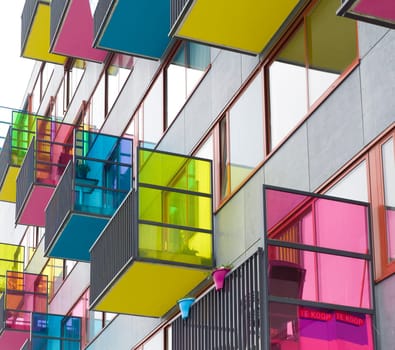 apartment with colorful balconies in zwolle, netherlands