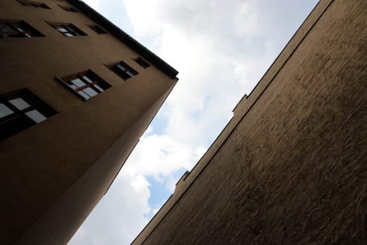 abandoned apartment buildings in a backyard in Magdeburg