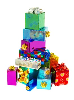 Christmas box gifts with satin bow isolated on white background