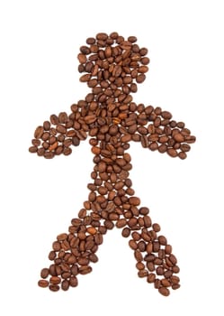 photo of the man figure made of coffee beans isolated on white background