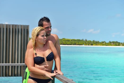 happy young  couple at summer vacation have fun and relax at beautiful sunny  day