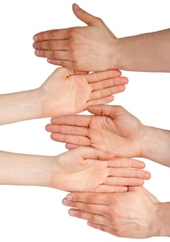 five hands upon one another building a tower of copyspace