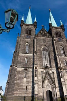 church on square in city Chrudim, Czech Republic