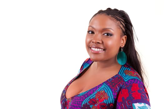 Beautiful black African American woman smiling, isolated on white background - African people