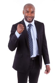 Black African American business man with  clenched fist, isolated on white background - African people
