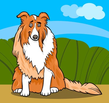Cartoon Illustration of Funny Collie Purebred Dog