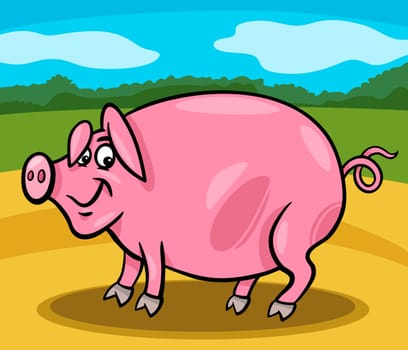Cartoon Illustration of Funny Comic Pig Farm Animal