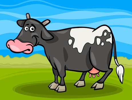 Cartoon Illustration of Funny Spotted Milk Cow Farm Animal