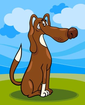 Cartoon Illustration of Funny Sitting Spotted Dog