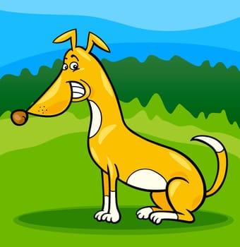 Cartoon Illustration of Funny Sitting Spotted Dog