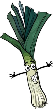 Cartoon Illustration of Funny Comic Leek Vegetable Food Character