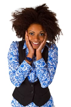 Laughing Afro-American woman isolated on white background