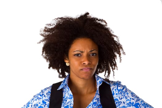 Skeptical African American Woman - Isolated on White Background