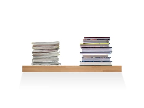 A wooden book shelve isolated against a white background